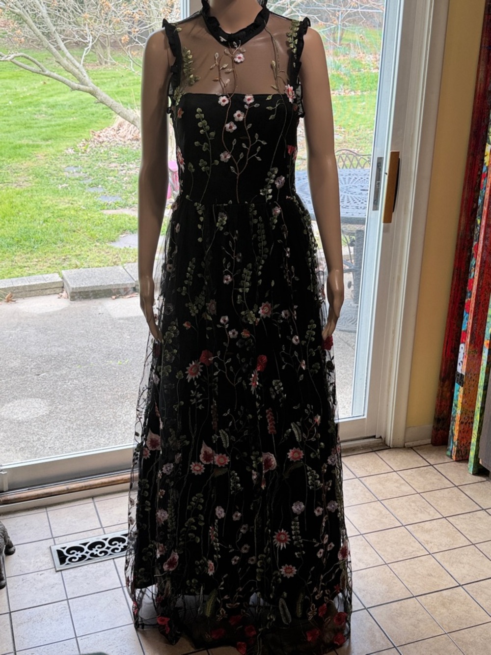 Black Floral Embroidered Mesh Junior Evening Dress, Fairy Twee, size 5